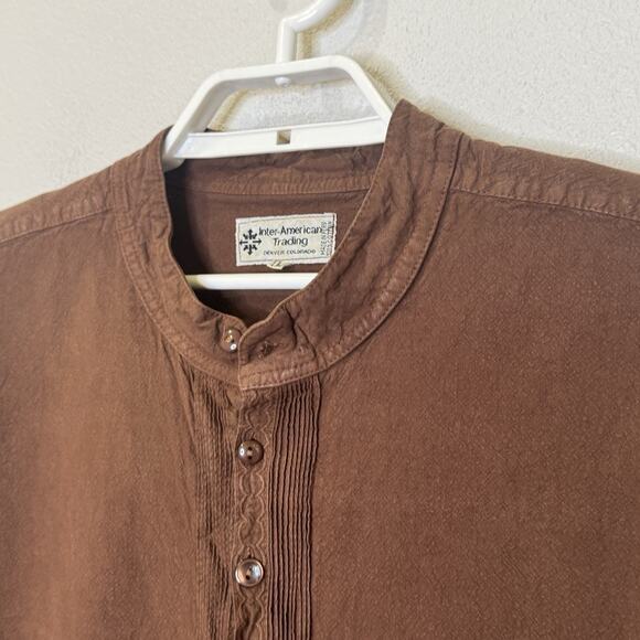 Inter American Trading Peasant Shirt Mens Size Large Brown Pintuck Long Sleeve - Picture 2 of 8